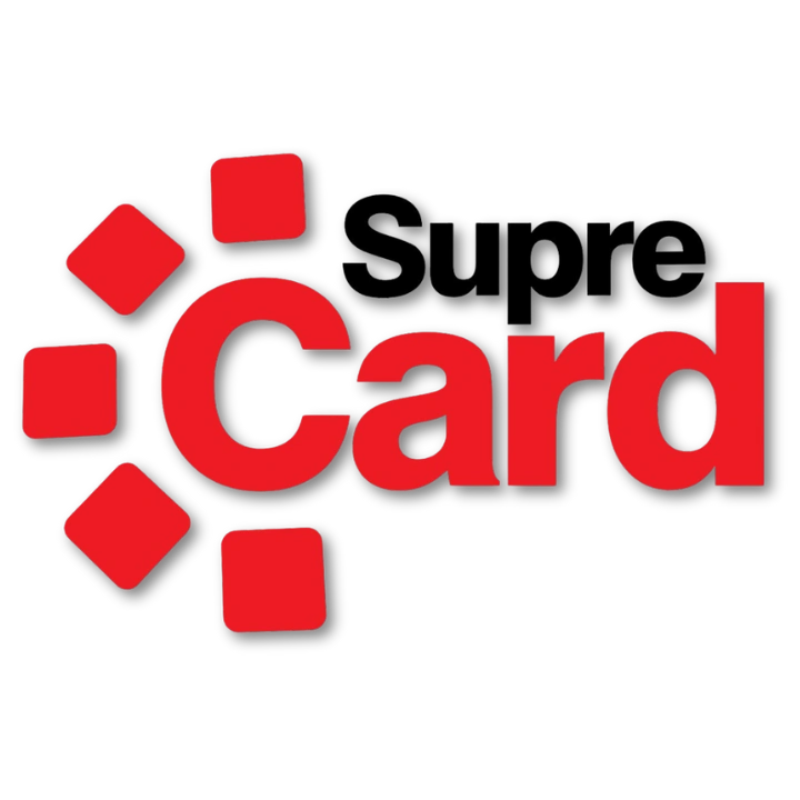 Logotipo da Suprecard, empresa especializada em crachás personalizados e soluções de identificação corporativa.