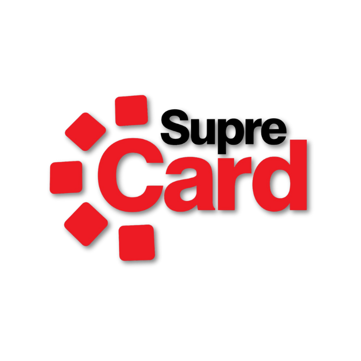 Logotipo da Suprecard, empresa especializada em crachás personalizados e soluções de identificação corporativa.