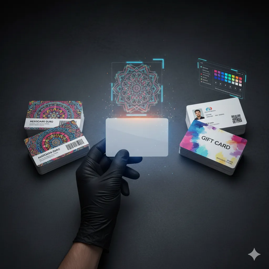Cartões PVC personalizados e gift cards impressos em embalagem, prontos para entrega